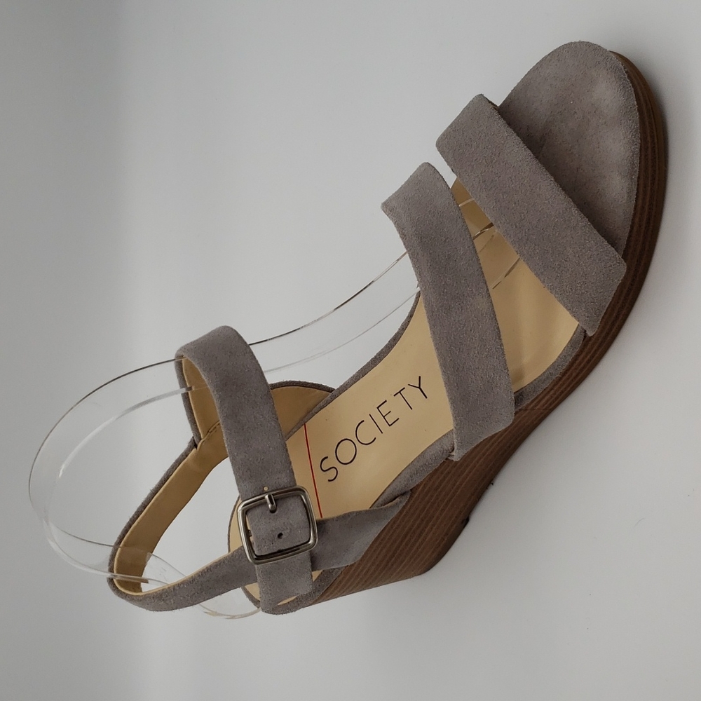Sole Society Charvi Wedge Sandal Size 9M in Gray 3" Stacked Heel - Picture 5 of 11
